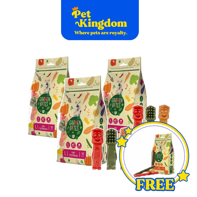 BUY 3 SMALL - GARDEN BITES TOBY TOOTHBRUSH AND GET FREE GARDEN BITES DENTAL TWISTERS- XL