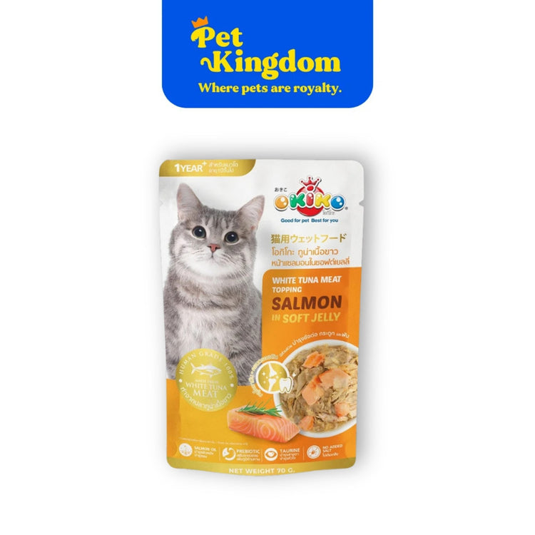 OKIKO White Tuna Meat Topping Salmon in Soft Jelly 70g