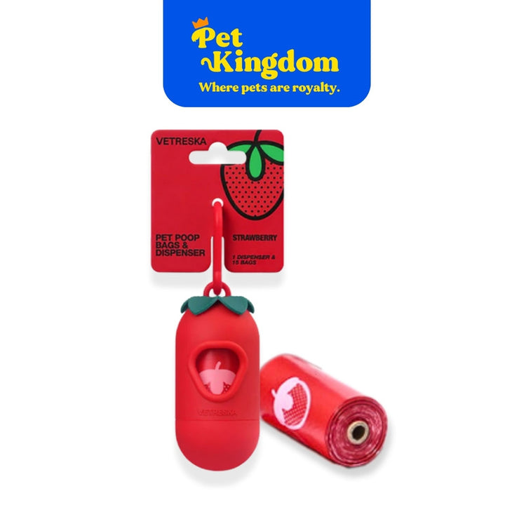 VETRESKA Strawberry Pet Poop Bags & Dispenser (1 Dispenser + 1 Roll)