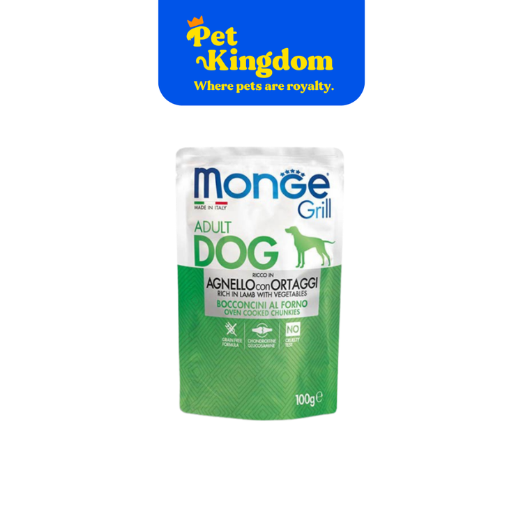 MONGE POUCH GRILL GRAIN-FREE CHUNKIES LAMB & VEGETABLES 100G