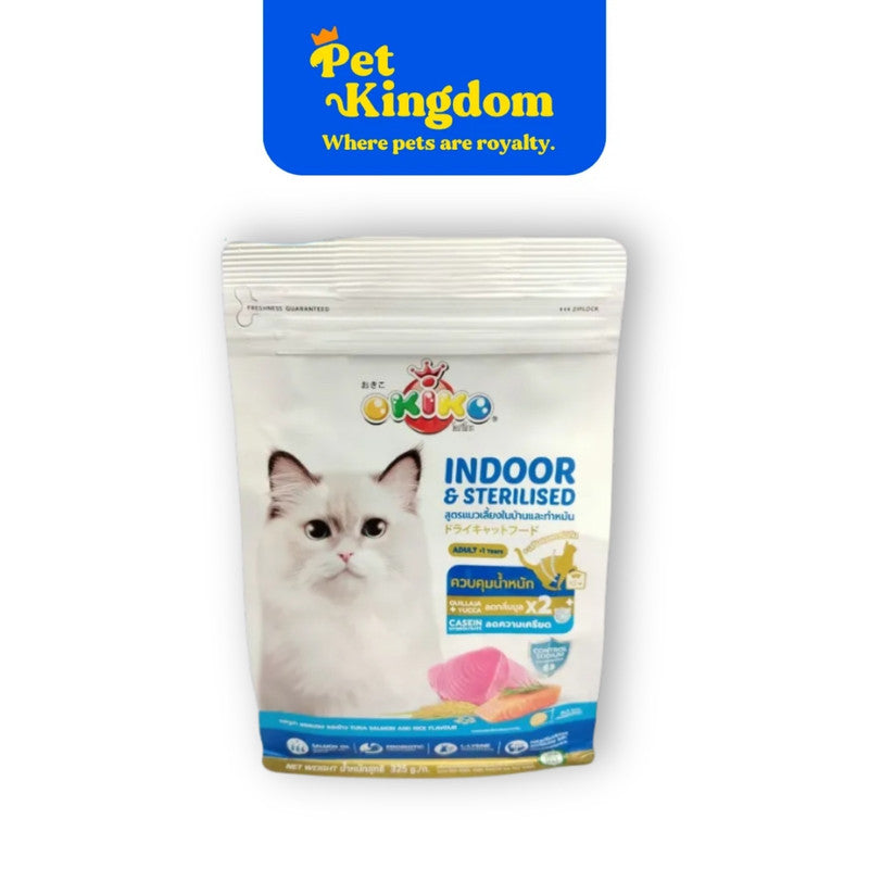 OKIKO Indoor and Sterilised Tuna Salmon and Rice Cat Food 325g