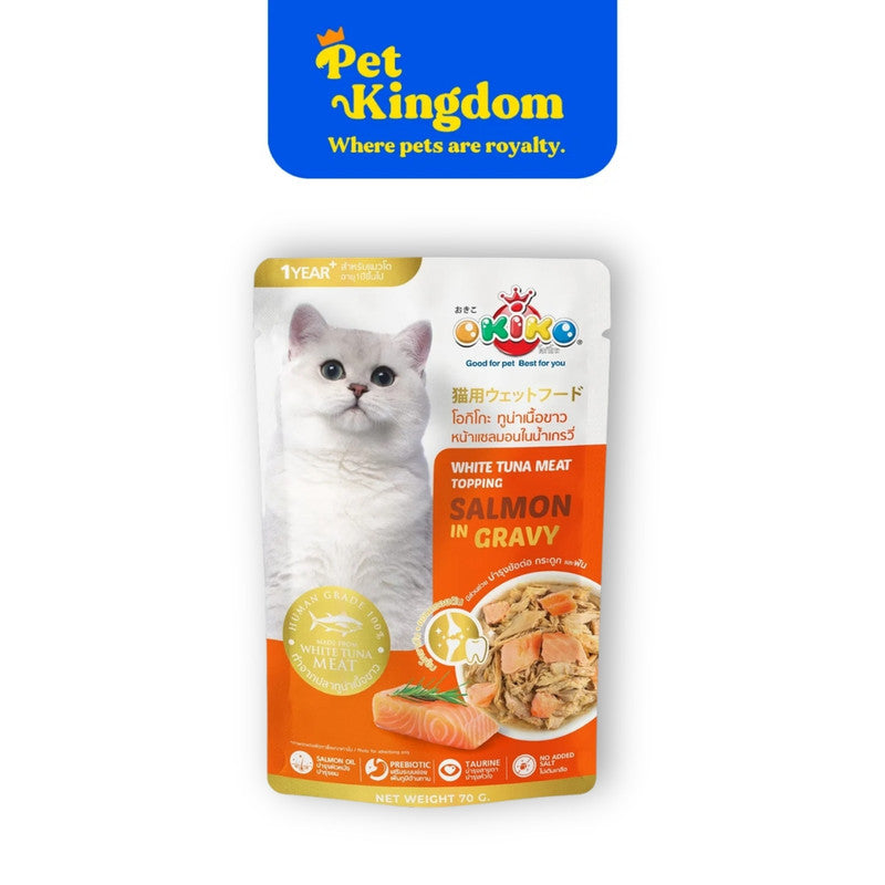 OKIKO White Tuna Meat Topping Salmon in Gravy 70g