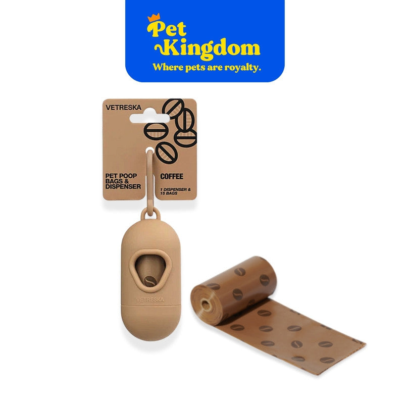 VETRESKA Coffee Pet Poop Bags & Dispenser 1 Dispenser + 1 Roll)