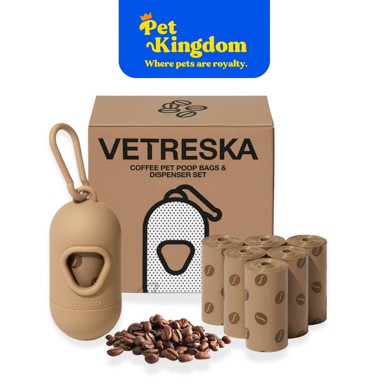 VETRESKA Coffee Pet Poop Bags & Dispenser Set (1 Dispenser + 7 Rolls)