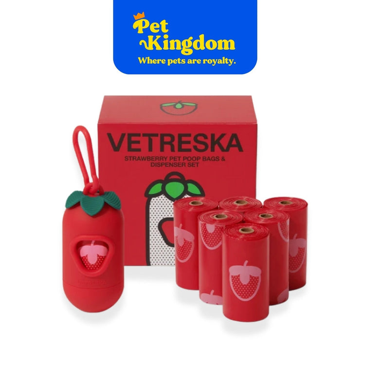 VETRESKA Strawberry Pet Poop Bags & Dispenser Set (1 Dispenser + 7 Rolls)