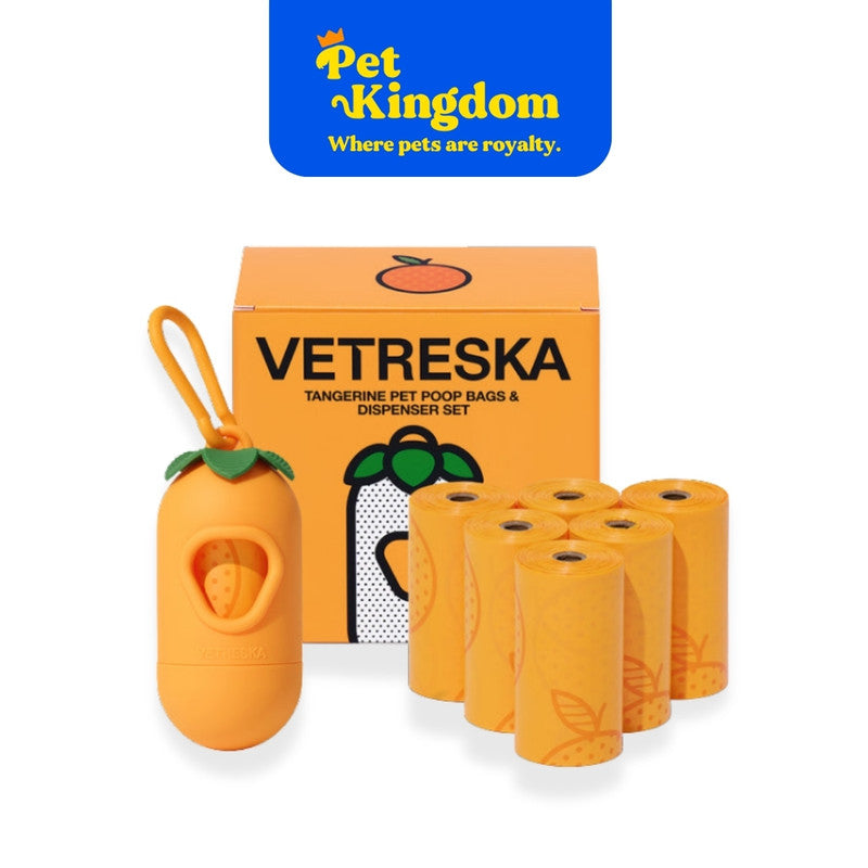 VETRESKA Tangerine Pet Poop Bags & Dispenser Set (1 Dispenser + 7 Rolls)