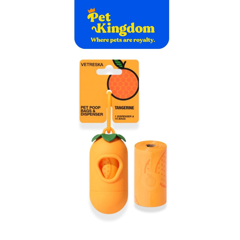 VETRESKA Tangerine Pet Poop Bags & Dispenser(1 Dispenser + 1 Roll)